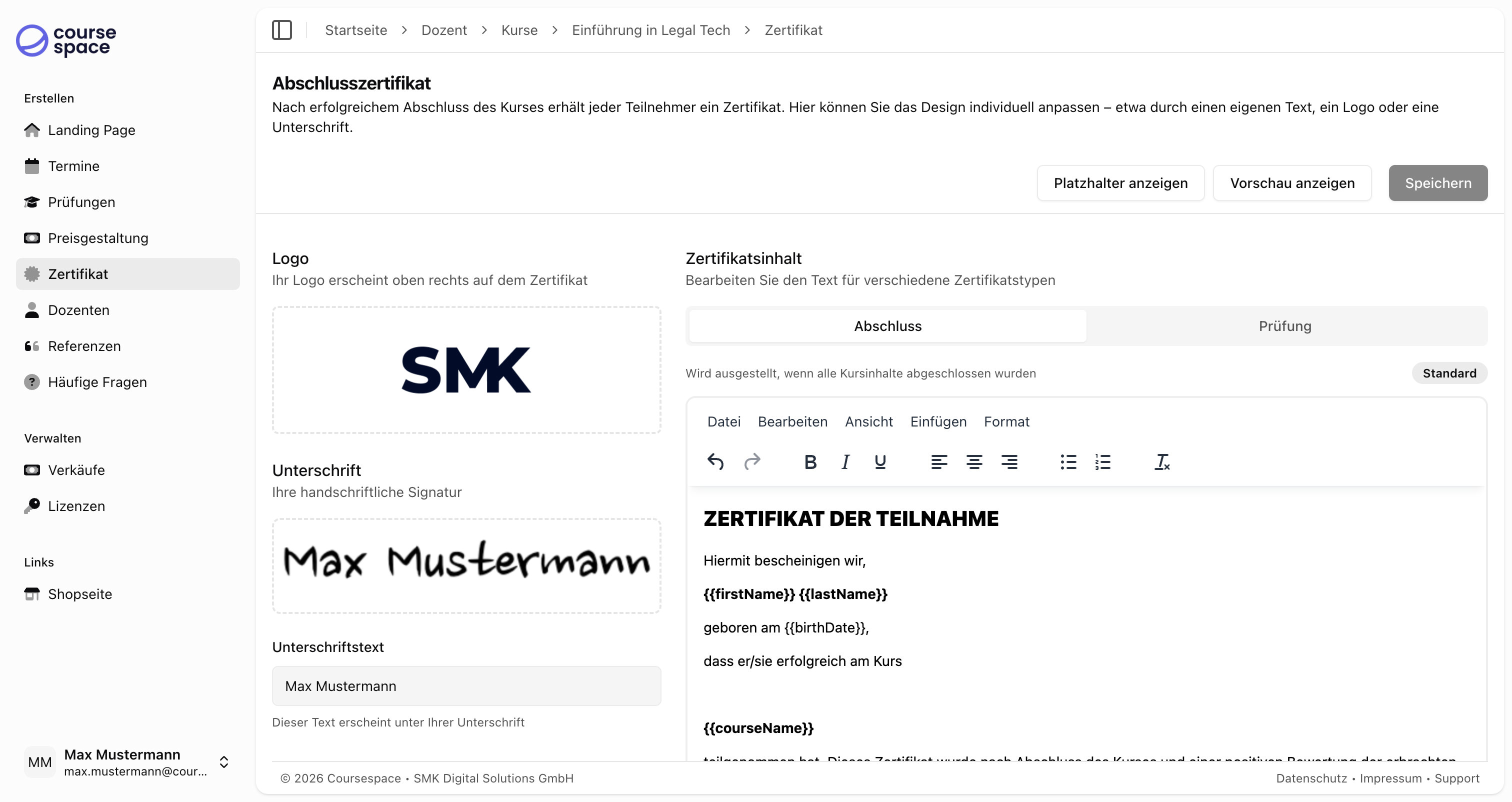Zertifikat-Editor Übersicht