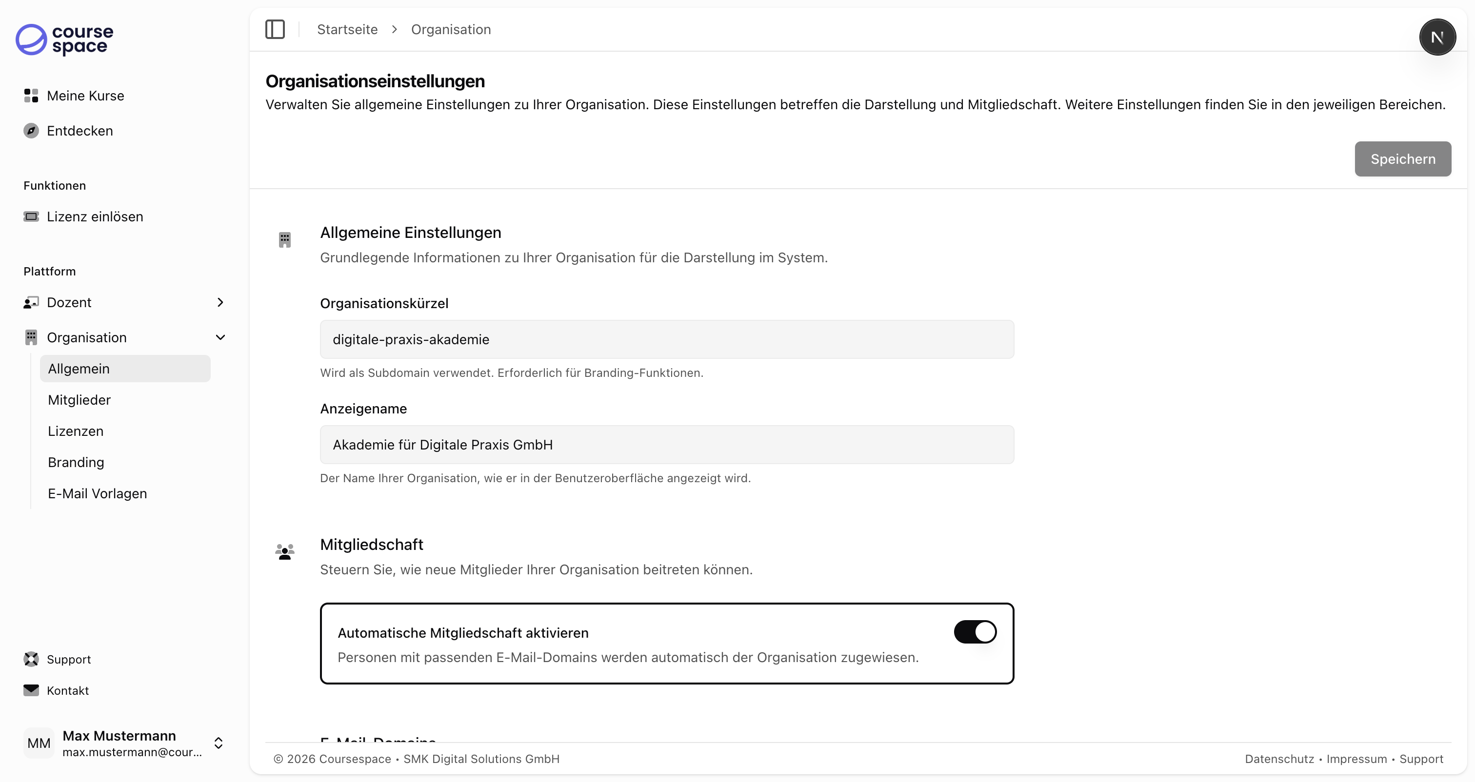 Organisationseinstellungen Übersicht