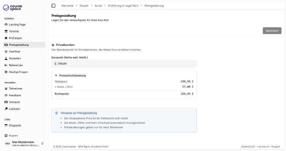 Navigation zur Preisgestaltung