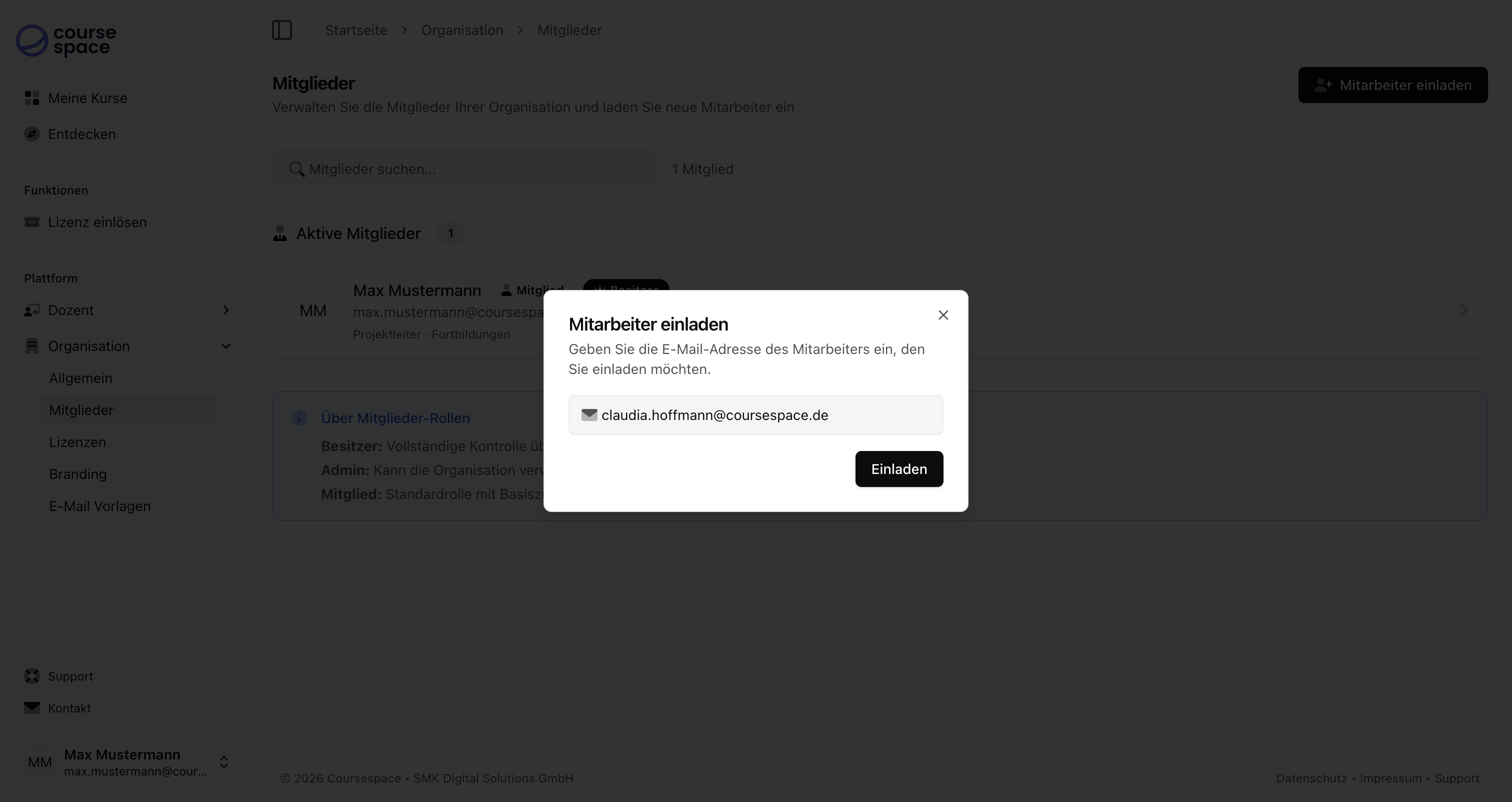 Mitarbeiter einladen Dialog