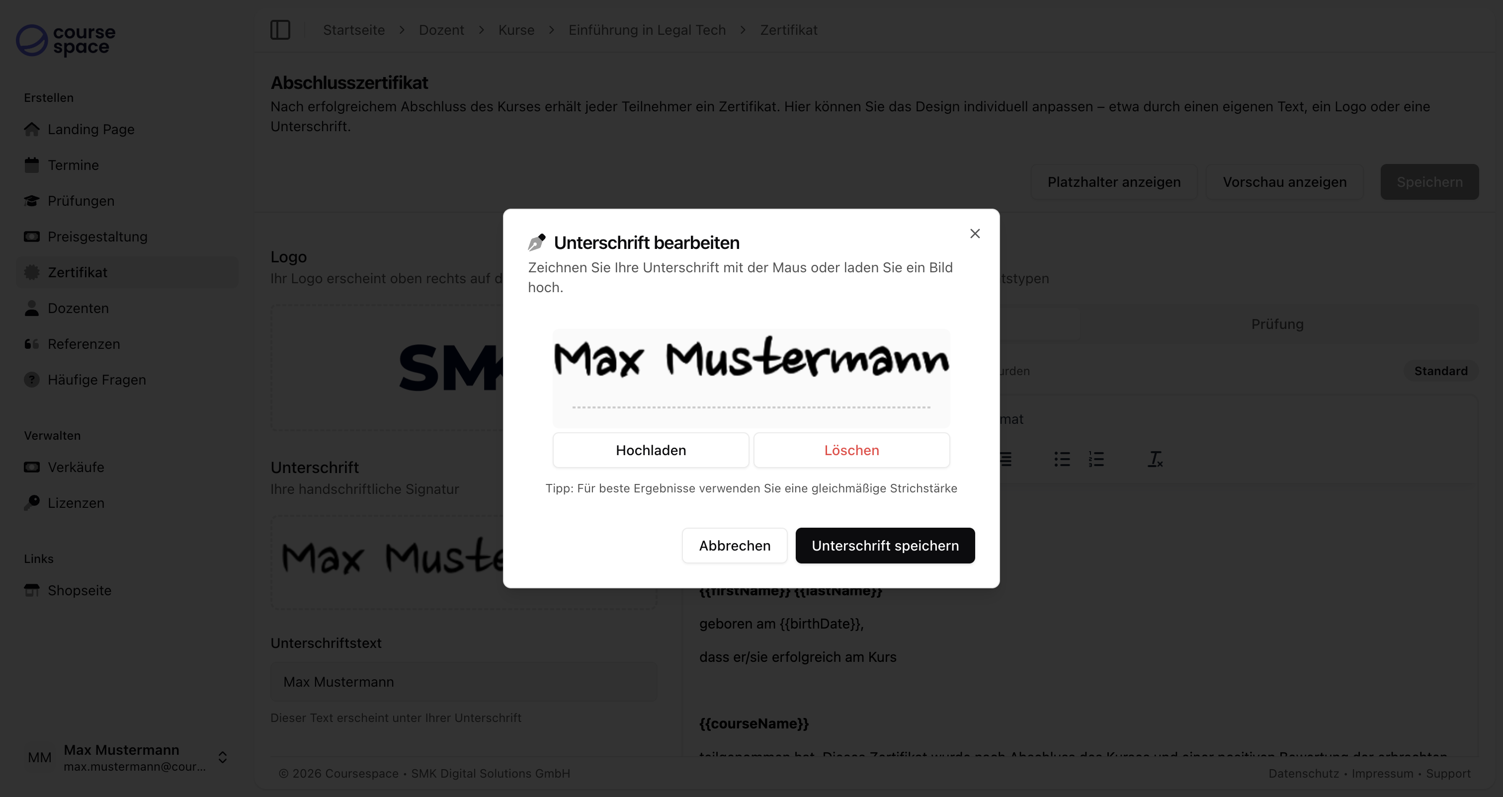 Unterschrift bearbeiten