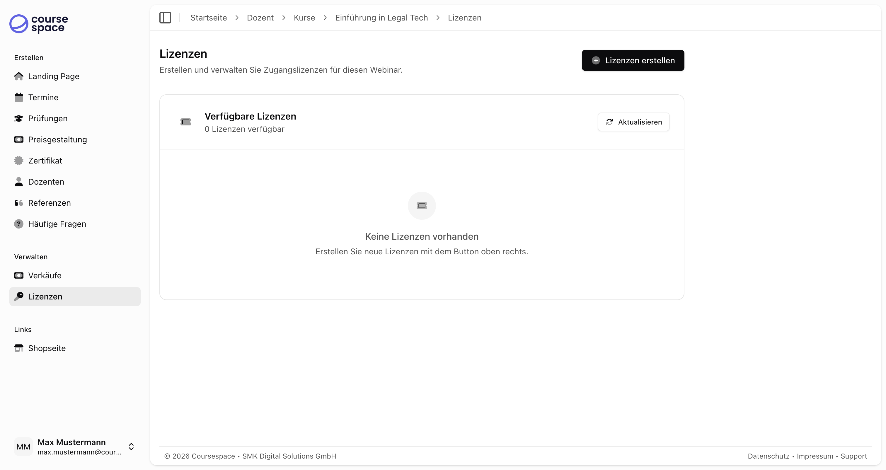 Leere Lizenzverwaltung