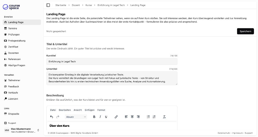Landing Page Übersicht