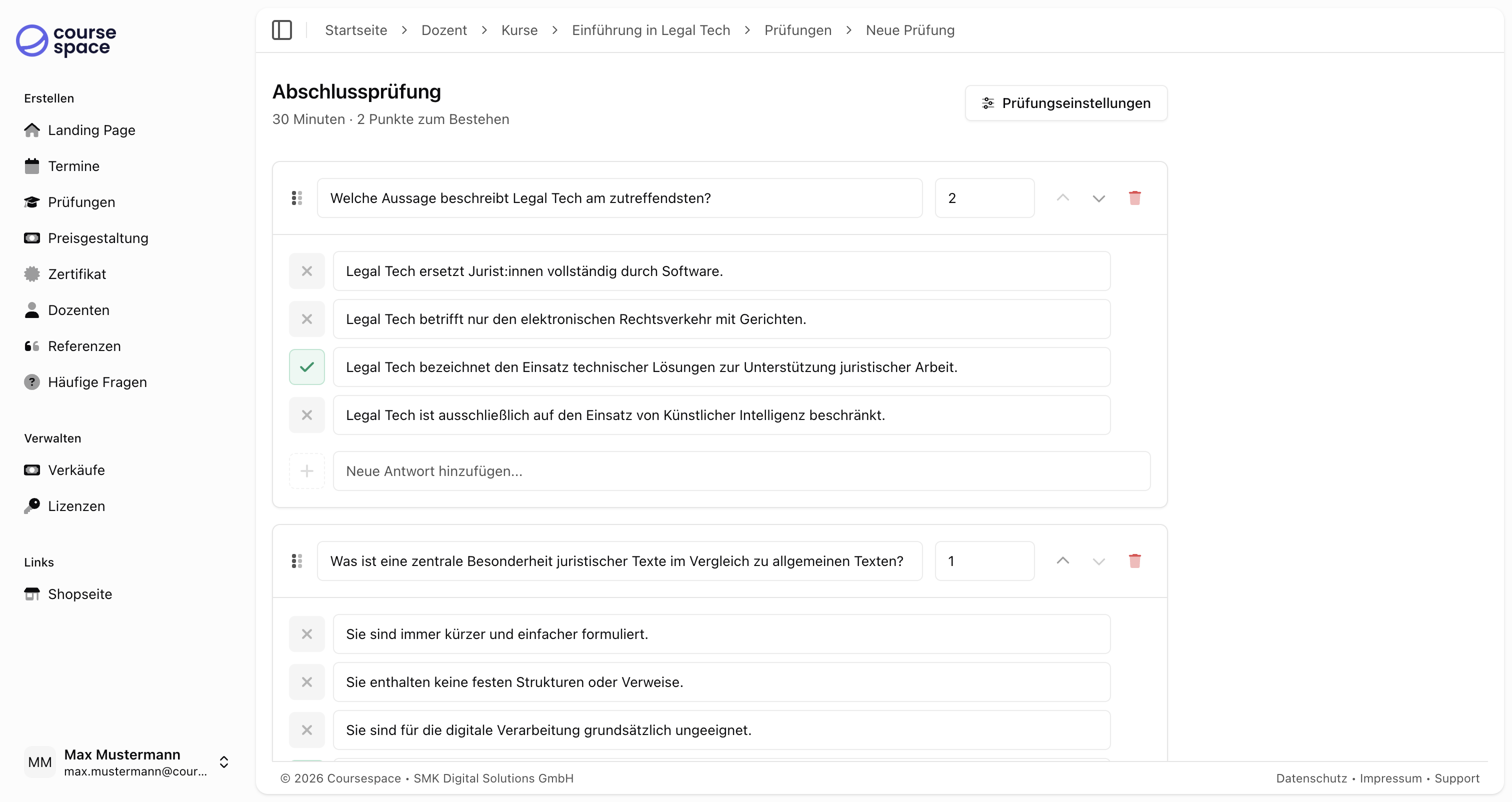 Prüfung mit Fragen und Antworten