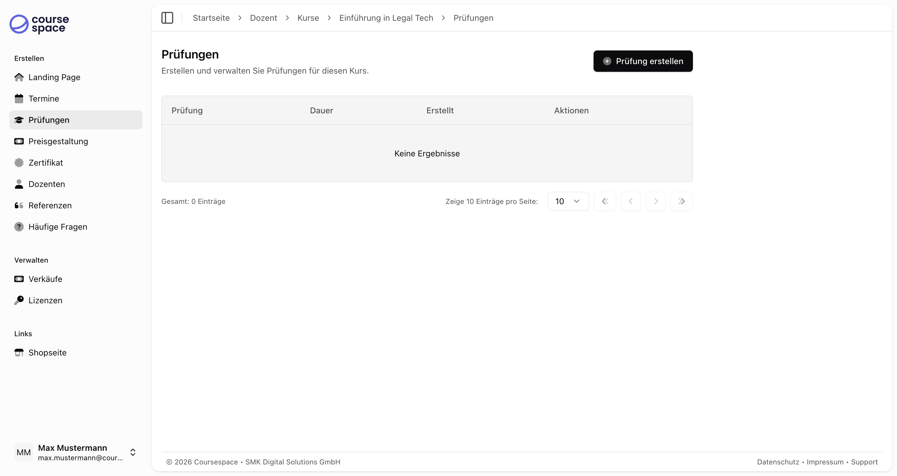 Leere Prüfungsliste