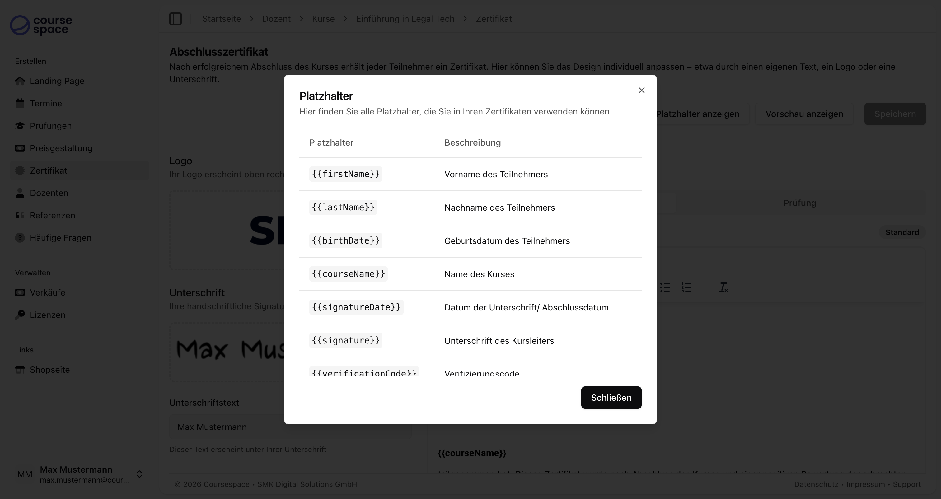 Platzhalter-Übersicht