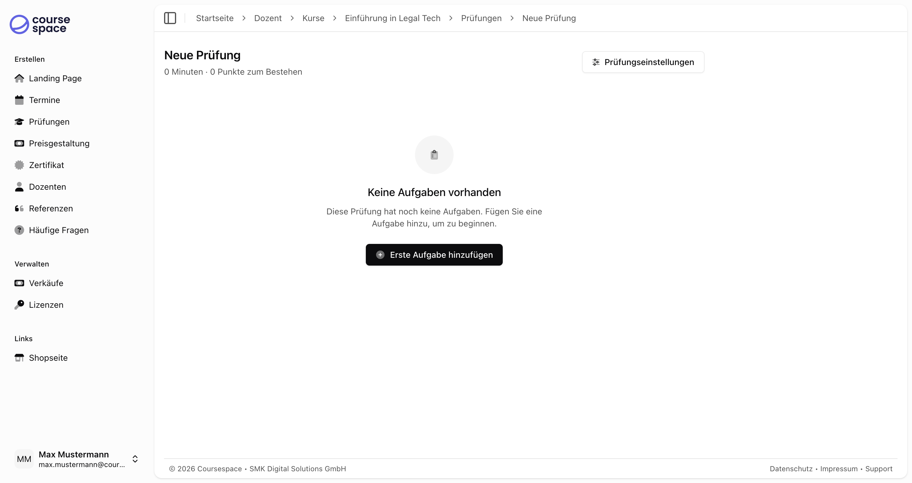 Neue Prüfung ohne Aufgaben
