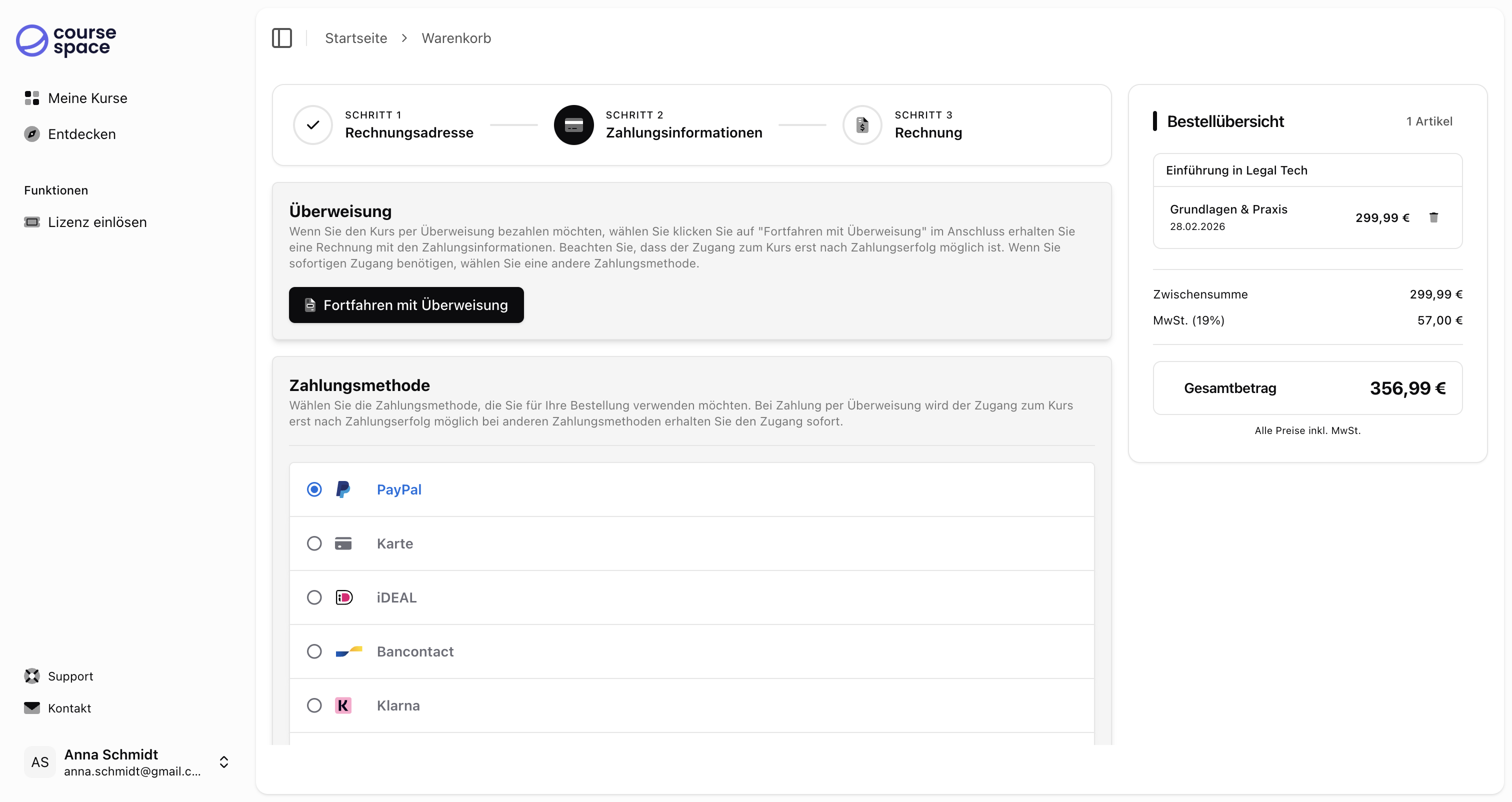 Zahlungsmethode wählen